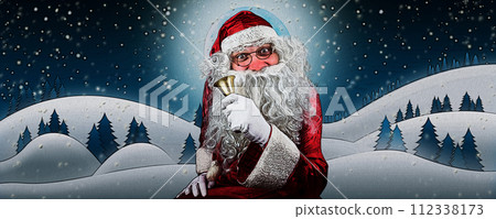 Santa Claus in Snow Fields With Full Moon and Starry Sky illustration Santa Claus in Snow Fields With Full Moon and Starry Sky illustration 112338173