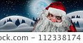 Santa Claus in Snow Fields With Full Moon and Starry Sky illustration 112338174