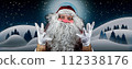 Santa Claus in Snow Fields With Full Moon and Starry Sky illustration 112338176