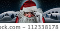 Santa Claus in Snow Fields With Full Moon and Starry Sky illustration 112338178