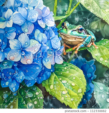 Realistic illustration of hydrangea and frog-1 112338882
