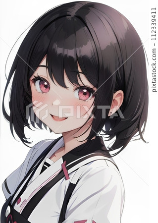 一個可愛的黑短髮女孩的插圖 一個可愛的黑短髮女孩的插圖 112339411