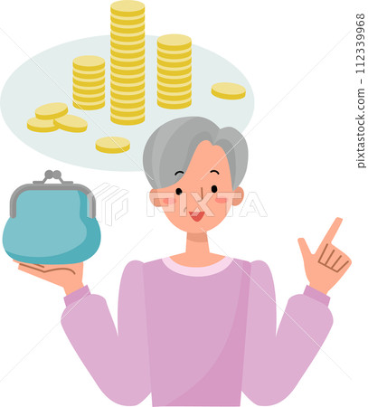 Illustration of a senior woman explaining about money 112339968