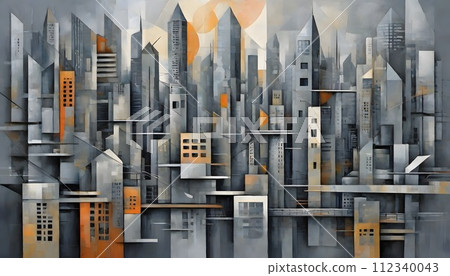 Abstract Architectural Artwork Depicting Dense Cityscape, Generative AI Abstract Architectural Artwork Depicting Dense Cityscape, Generative AI 112340043