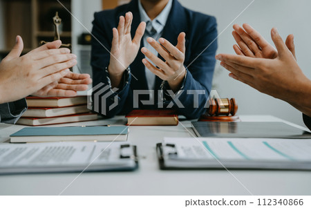 Successful team work lawyer victory shaking hands thumbs to show success and motivation. Successful team work lawyer victory shaking hands thumbs to show success and motivation. 112340866