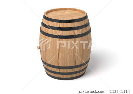 Wooden barrel with metal rings on white 112341114