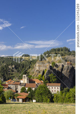 Chateau d'Arlempdes with old town Arlempdes, Haute-Loire, France 112341269