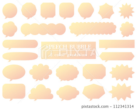 Illustration of a set of 25 speech bubbles with two-color gradation in pastel colors (yellow and orange) 112341314