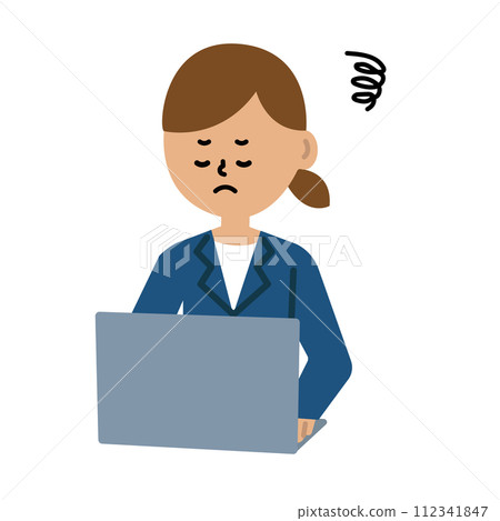 Business laptop computer desk work woman cute troubled cartoon 112341847