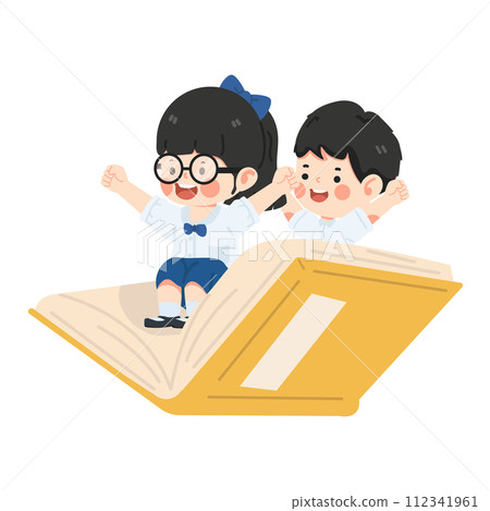 little kids riding a book and fly little kids riding a book and fly 112341961