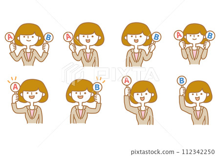 AB test woman raising bills variation set AB test woman raising bills variation set 112342250