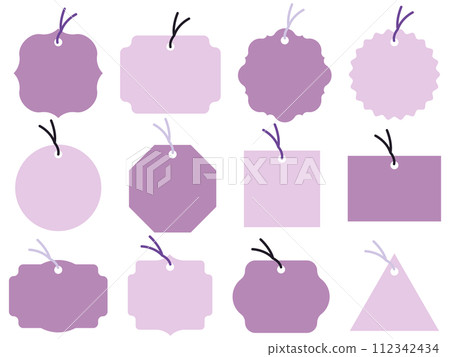 一組 12 個標籤，帶有紫色字串 112342434