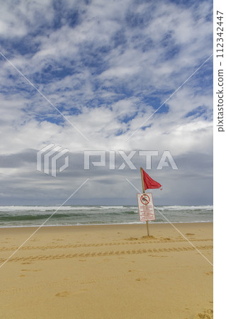 No swimming, Plage Nord beach, Mimizan, New Aquitaine, France 112342447