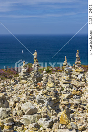 stone man in Cap de la Chevre, Crozon, Brittany, France 112342461