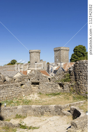 View of the medieval village of La Couvertoirade in Larzac, Aveyron, France 112342882
