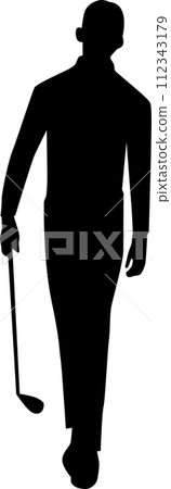 person with golf iron person with golf iron 112343179