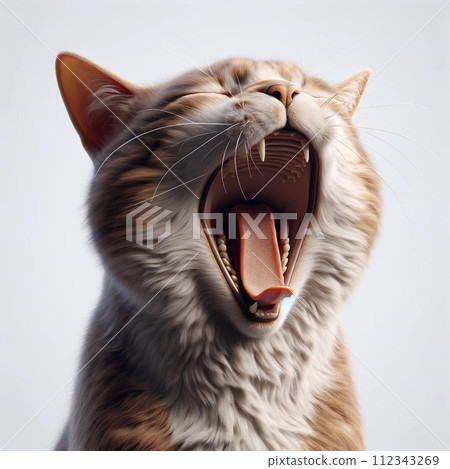 Yawning cat cat white background photo style realistic AI generated image 112343269