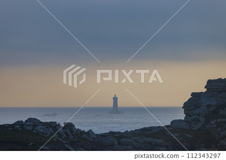 Coast with Phare du Four near Argenton in Brittany, France 112343297