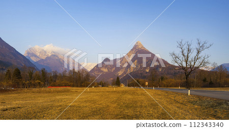 Winter landscape near village Bovec, Triglavski national park, Slovenia 112343340