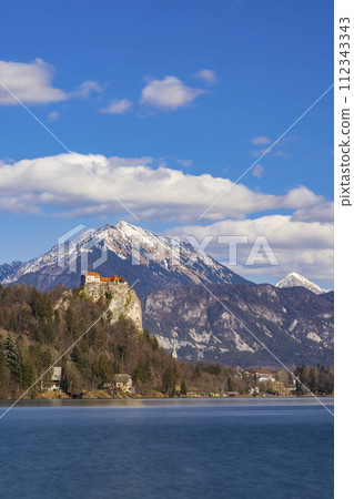 Bled Castle and Julian Alps in winter 112343343