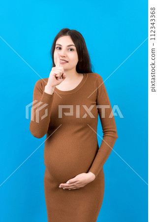 Young beautiful brunette woman pregnant expecting baby over isolated colored background asking to be quiet with finger on lips. Maternity Silence and secret concept Young beautiful brunette woman pregnant expecting baby over isolated colored background asking to be quiet with finger on lips. Maternity Silence and secret concept 112343368