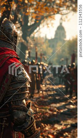 Photorealistic image. Army of medieval knights 112343556
