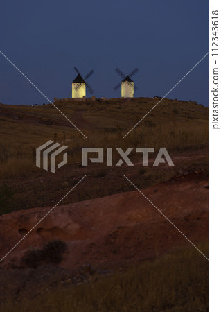 Windmills near Alcazar de San Juan, Toledo, Castilla La Mancha, Spain 112343618