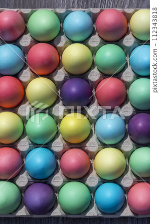 area laid out of colored Easter eggs area laid out of colored Easter eggs 112343818