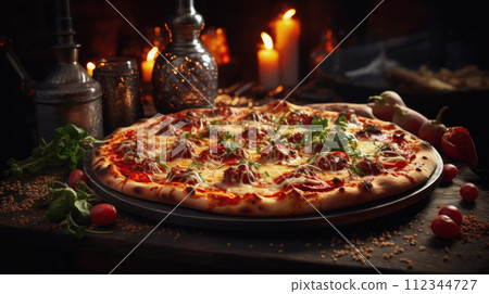Delicious Italian pizza. Traditional homemade pizza. Mediterranean style 112344727