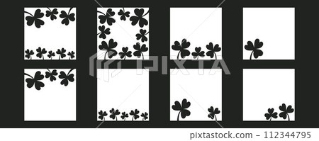 Four leaf clover flower frame for Saint Patrick day - good lucky symbol. Vector stock minimalism illustration isolated on black background for design template social media. Editable stroke. EPS10 112344795