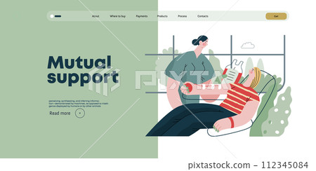 Mutual Support: Blood donation -modern flat vector concept illustration of a nurse and woman donating blood A metaphor of voluntary, collaborative exchanges of resource, services 112345084