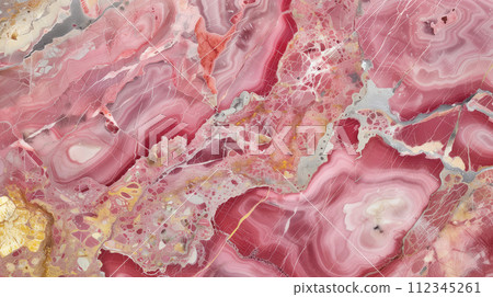 Pink high detail marble and granite stone texture with giolden and gray veins and cracks 112345261