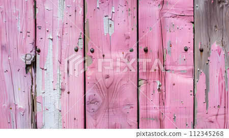 Light pink old wooden texture closeup shot. Wooden boards of natural painted pink wooden color with knots and grains in vertical Light pink old wooden texture closeup shot. Wooden boards of natural painted pink wooden color with knots and grains in vertical 112345268