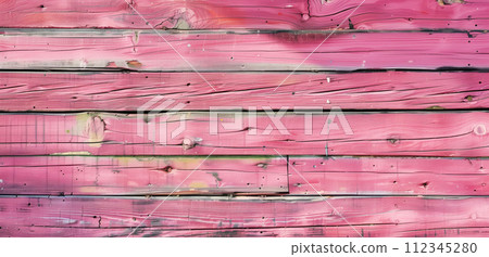 Pink wooden texture in highlighted with sun. Wooden boards of natural painted pink wooden color with knots and grains Pink wooden texture in highlighted with sun. Wooden boards of natural painted pink wooden color with knots and grains 112345280