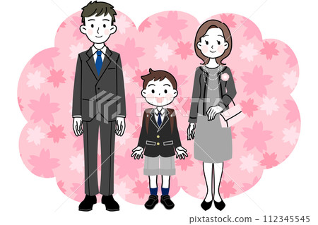 Illustration material: Entrance ceremony, graduation ceremony, parent and child (boy and parents), cherry blossom frame Illustration material: Entrance ceremony, graduation ceremony, parent and child (boy and parents), cherry blossom frame 112345545