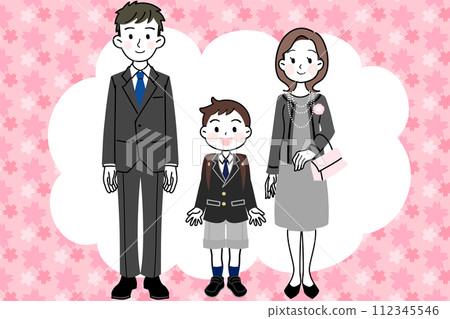 Illustration material: Entrance ceremony, graduation ceremony, parent and child (boy and parents), cherry blossom frame Illustration material: Entrance ceremony, graduation ceremony, parent and child (boy and parents), cherry blossom frame 112345546