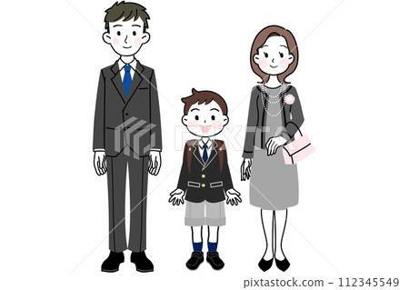 Illustration material: Entrance ceremony Graduation ceremony Parent and child (boy and parents) Illustration material: Entrance ceremony Graduation ceremony Parent and child (boy and parents) 112345549