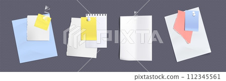 Memo note paper sheets with adhesive tape and pins Memo note paper sheets with adhesive tape and pins 112345561