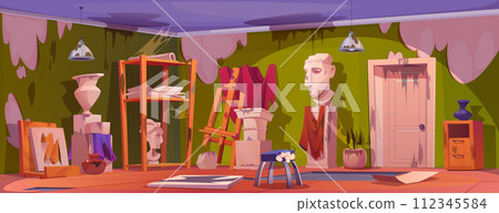 Abandoned broken paint studio interior 112345584