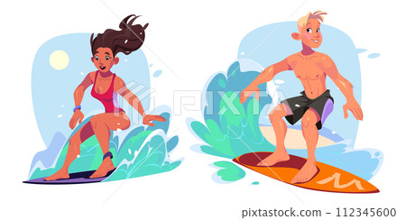 Young people surfing on beach Young people surfing on beach 112345600