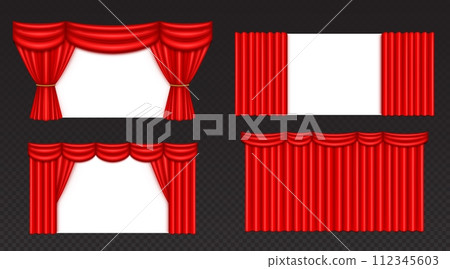 Theatre or cinema stage red curtain with folds. 112345603