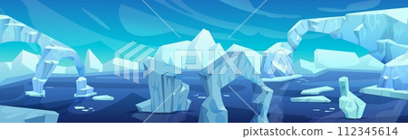 Arctic landscape with iceberg in ocean or sea. 112345614