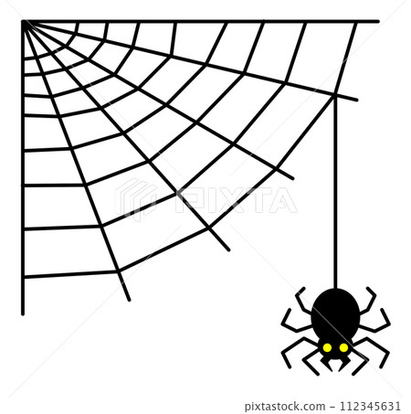 Illustration of a spider spinning a web and waiting for prey such as insects 112345631