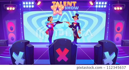 Talent show scene with magician performers Talent show scene with magician performers 112345637