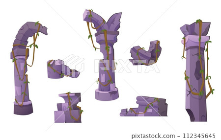 Broken ancient column pieces on white background 112345645