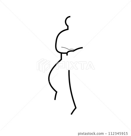 Icon of walking man with hands lying on the stomach isolated on white Icon of walking man with hands lying on the stomach isolated on white 112345915