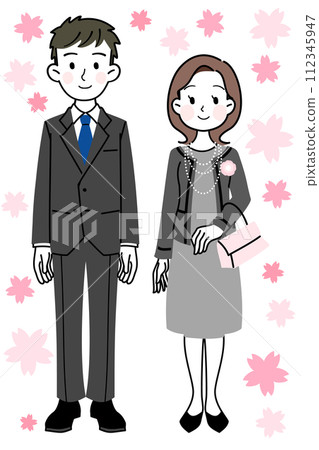 插畫素材: 入學典禮、幼稚園入學典禮、畢業典禮、情侶、櫻花 112345947