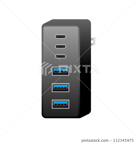 Black USB charger_USBType-C 3 ports & USB Type A 3.0 3 ports Black USB charger_USBType-C 3 ports & USB Type A 3.0 3 ports 112345975