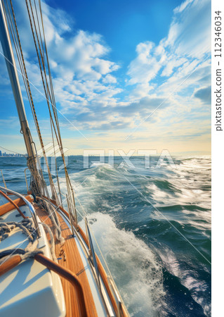 view from a sailboat sailing on the sea view from a sailboat sailing on the sea 112346034