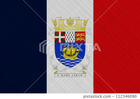 Coat of arms of Federation of Territorial Collectivity of Saint-Pierre and Miquelon on the flag of France on textured background. Concept collage. Coat of arms of Federation of Territorial Collectivity of Saint-Pierre and Miquelon on the flag of France on textured background. Concept collage. 112346090